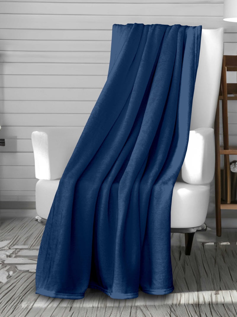 Couverture, Plaid en flanelle CALIN par Soleil d'Ocre Bleu marine - Kiabi