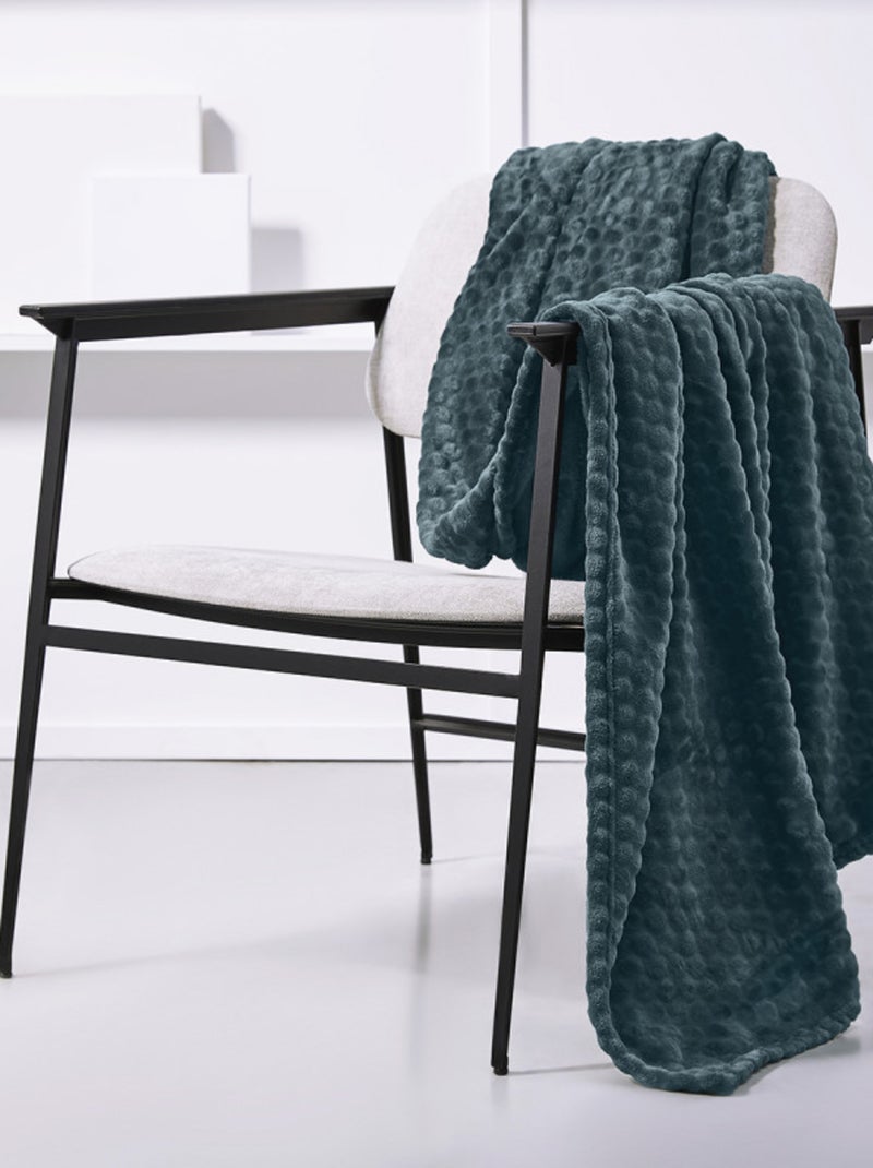 Couverture plaid galet doux & chaud bleu paon 150 - Promo Linge Bleu - Kiabi