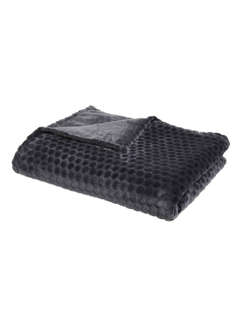 Couverture plaid galet doux & chaud fusain 150 x - Promo Linge Gris - Kiabi
