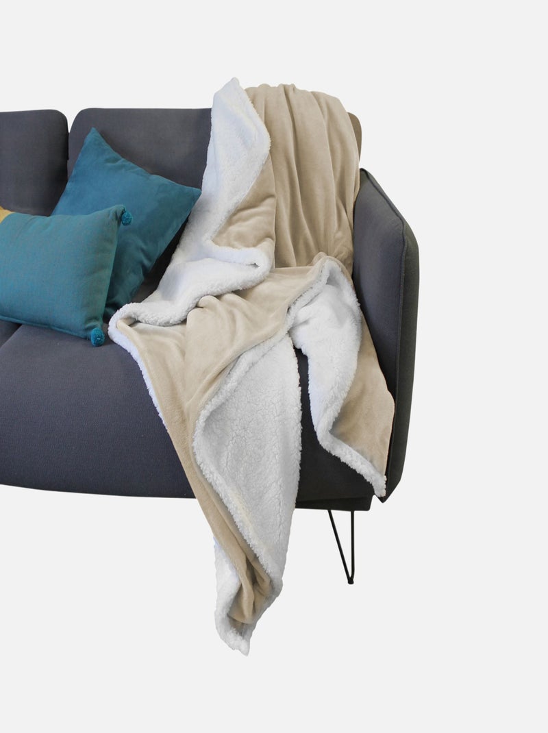 Couverture, plaid polaire en flanelle et sherpa ultra doux - Vivezen Beige - Kiabi