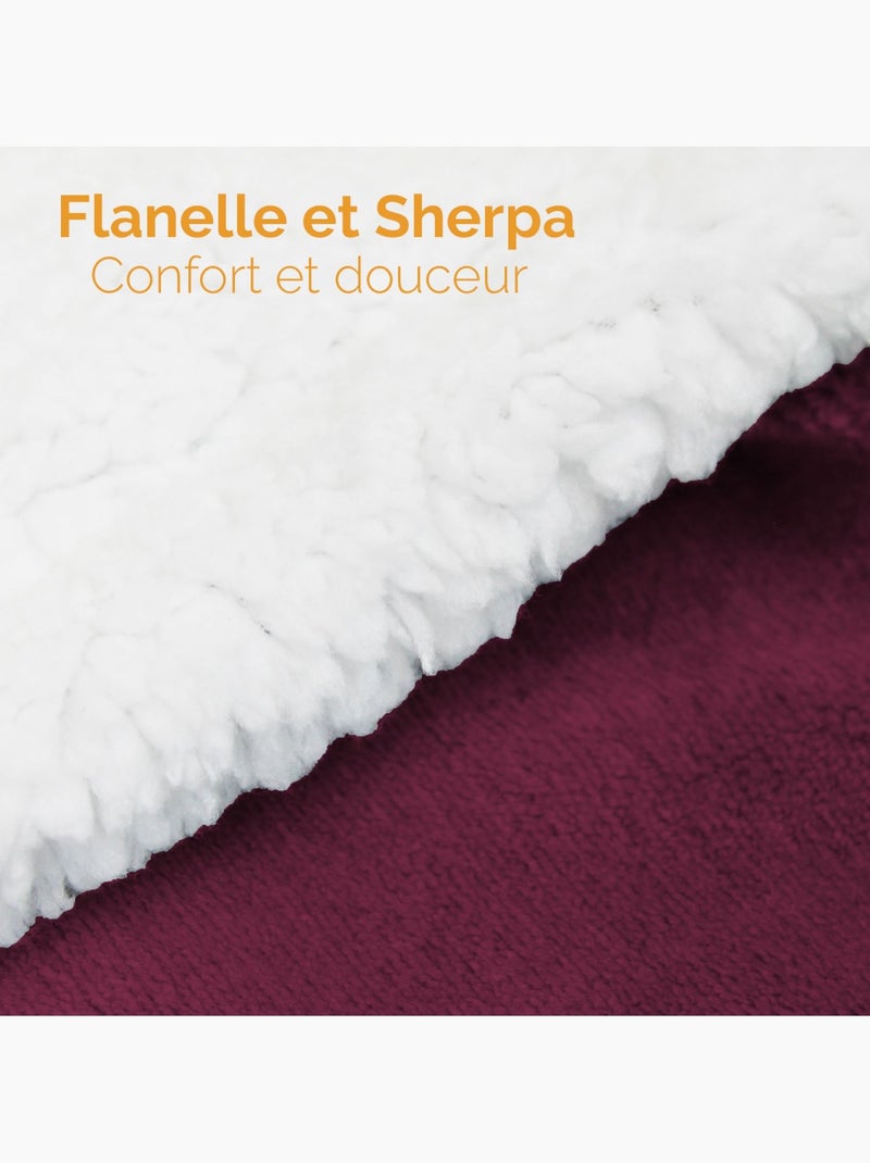 Couverture, plaid polaire en flanelle et sherpa ultra doux - Vivezen Violet prune - Kiabi