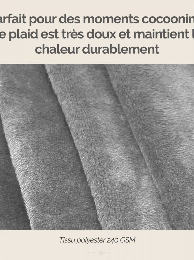 Couverture, plaid polaire, jeté de canapé - Vivezen Gris - Kiabi