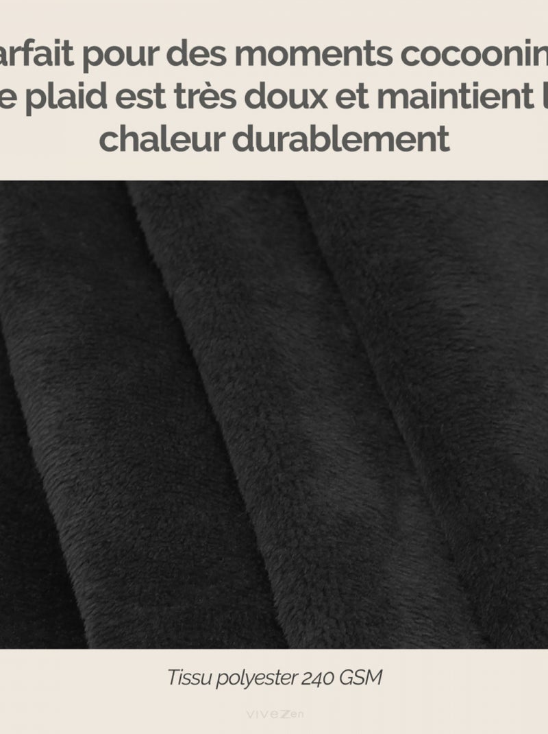 Couverture, plaid polaire, jeté de canapé - Vivezen Noir - Kiabi