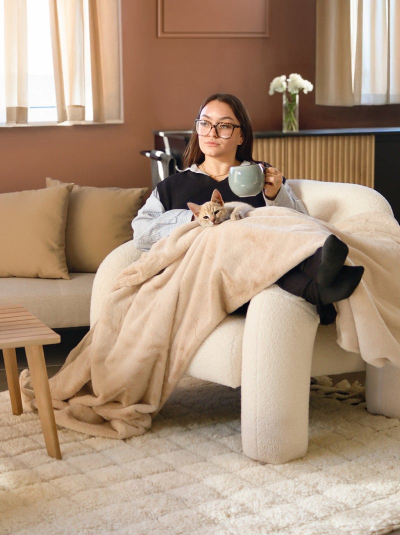 Couverture, plaid polaire, jeté de canapé Cosy ultra doux - Vivezen Beige - Kiabi