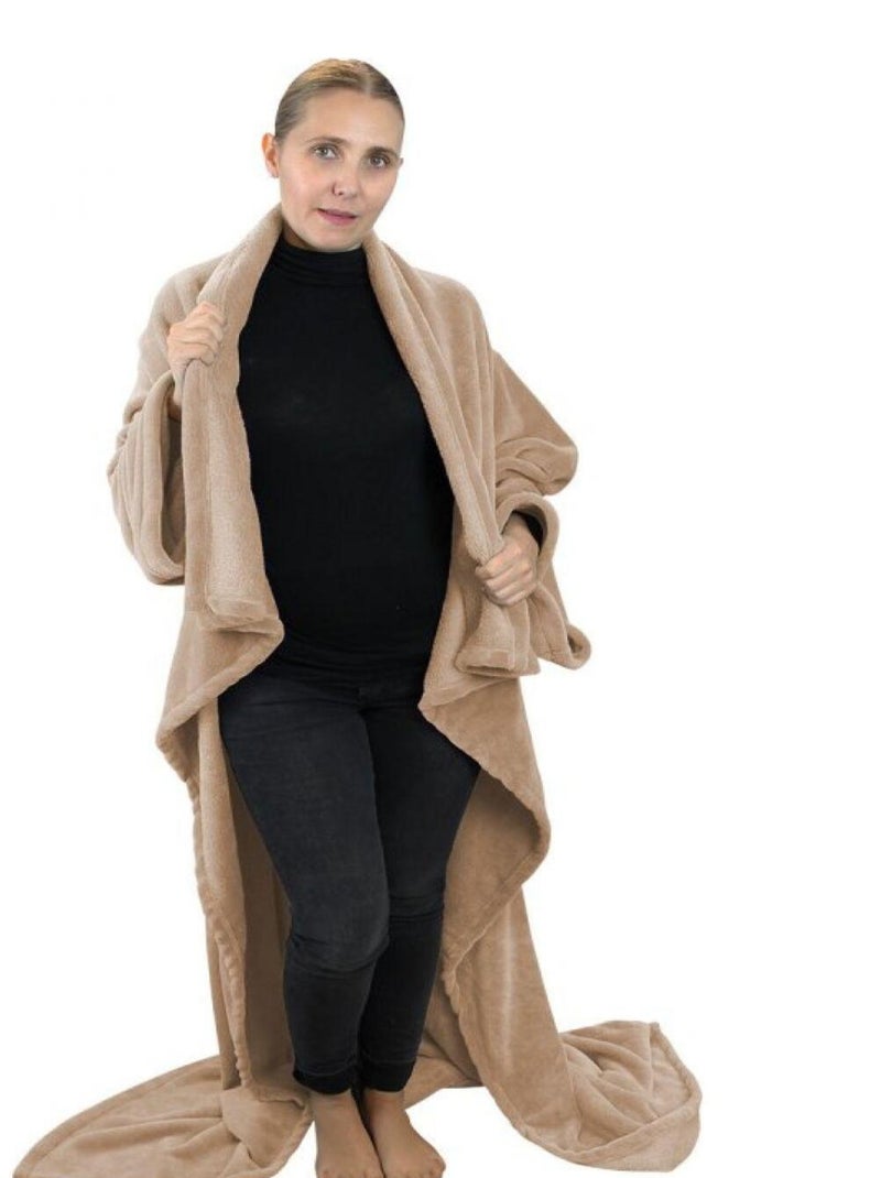 Couverture polaire plaid intégral avec manches et poche - Adulte - Vivezen Beige - Kiabi
