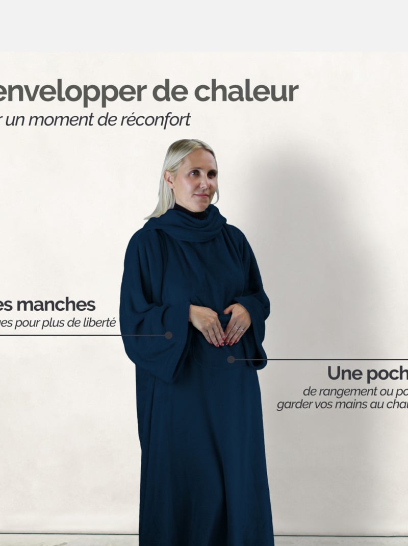 Couverture polaire plaid intégral avec manches et poche - Adulte - Vivezen Bleu - Kiabi