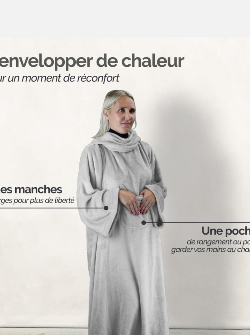 Couverture polaire plaid intégral avec manches et poche - Adulte - Vivezen Gris - Kiabi