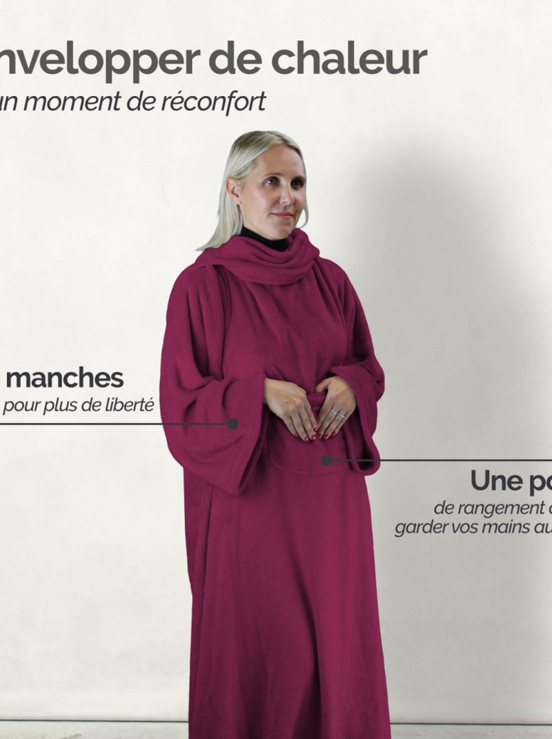 Couverture polaire plaid intégral avec manches et poche - Adulte - Vivezen Violet - Kiabi