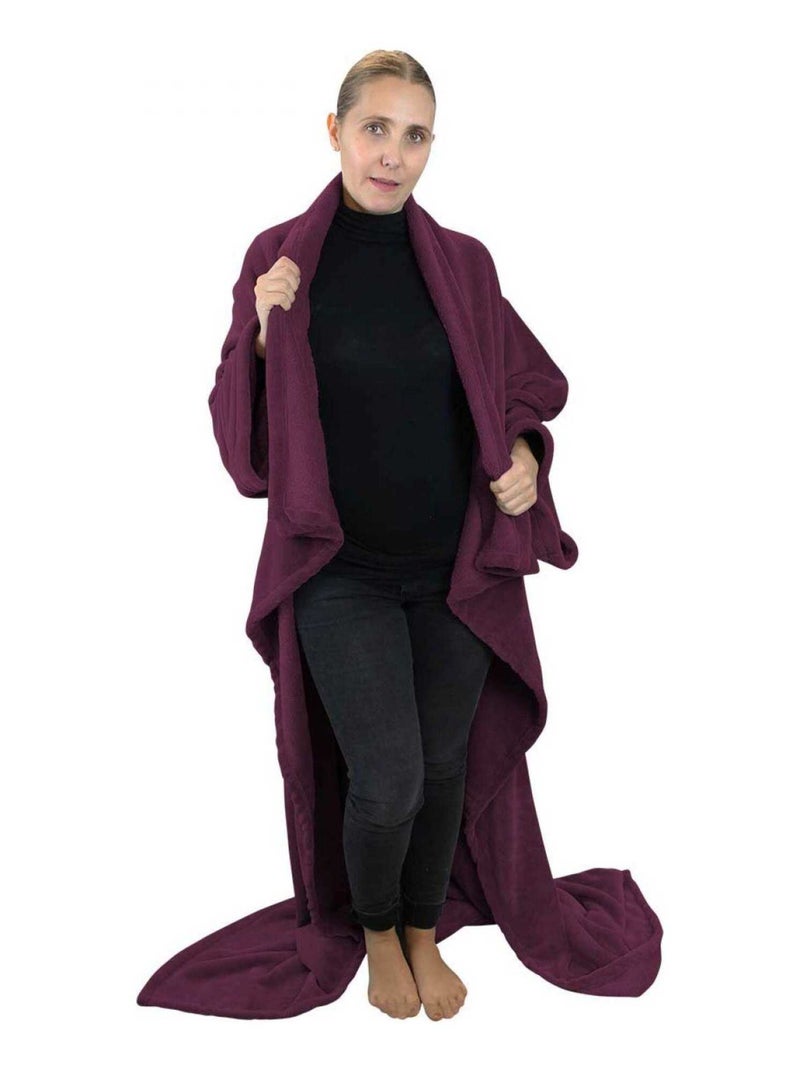 Couverture polaire plaid intégral avec manches et poche - Adulte - Vivezen Violet - Kiabi