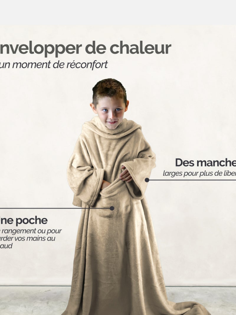 Couverture polaire plaid intégral avec manches et poche - Enfant - Vivezen Beige - Kiabi