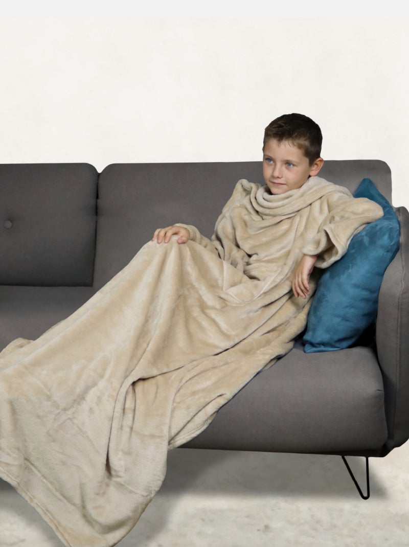 Couverture polaire plaid intégral avec manches et poche - Enfant - Vivezen Beige - Kiabi