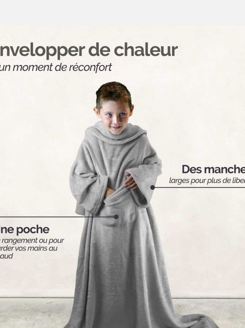 Couverture polaire plaid intégral avec manches et poche - Enfant - Vivezen Gris - Kiabi