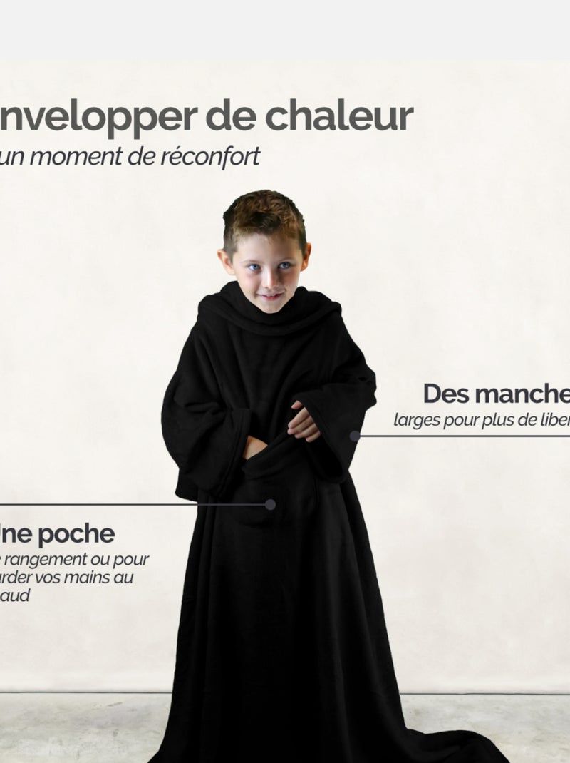 Couverture polaire plaid intégral avec manches et poche - Enfant - Vivezen Noir - Kiabi