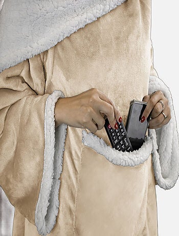 Couverture polaire, plaid intégral avec manches et poche - Sherpa et flanelle - Vivezen