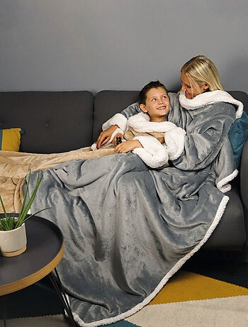 Couverture polaire, plaid intégral avec manches et poche - Sherpa et flanelle - Vivezen