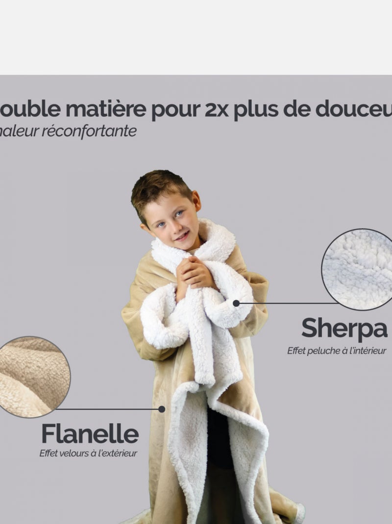 Couverture polaire, plaid intégral avec manches et poche - Sherpa et flanelle - Vivezen Beige - Kiabi