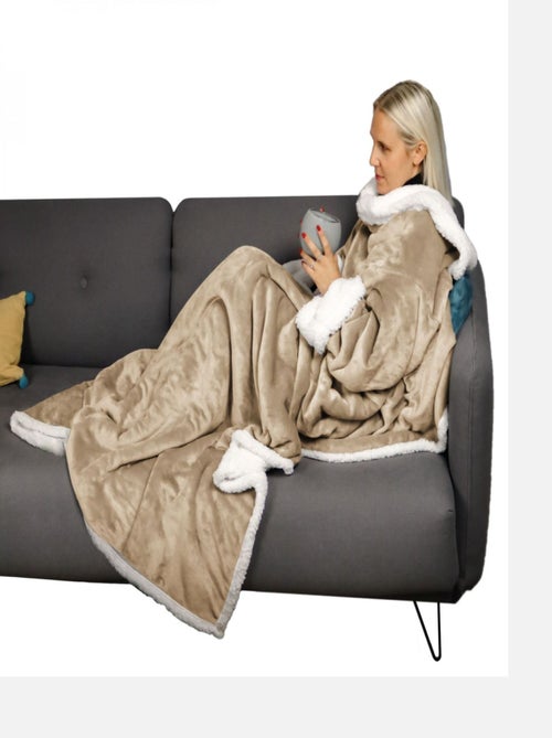 Couverture polaire, plaid intégral avec manches et poche - Sherpa et flanelle - Vivezen - Kiabi