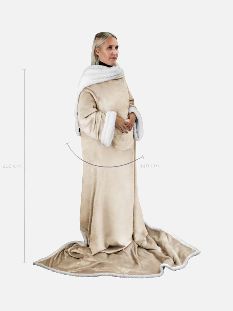 Couverture polaire, plaid intégral avec manches et poche - Sherpa et flanelle - Vivezen Beige - Kiabi