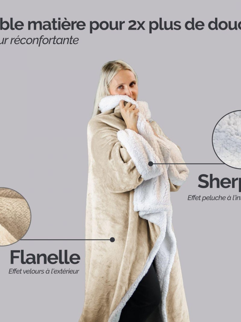 Couverture polaire, plaid intégral avec manches et poche - Sherpa et flanelle - Vivezen Beige - Kiabi