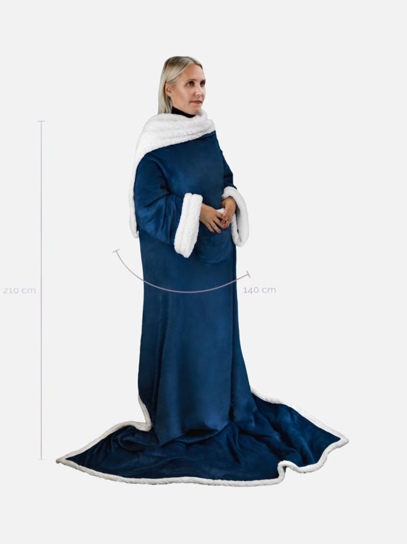 Couverture polaire, plaid intégral avec manches et poche - Sherpa et flanelle - Vivezen Bleu - Kiabi