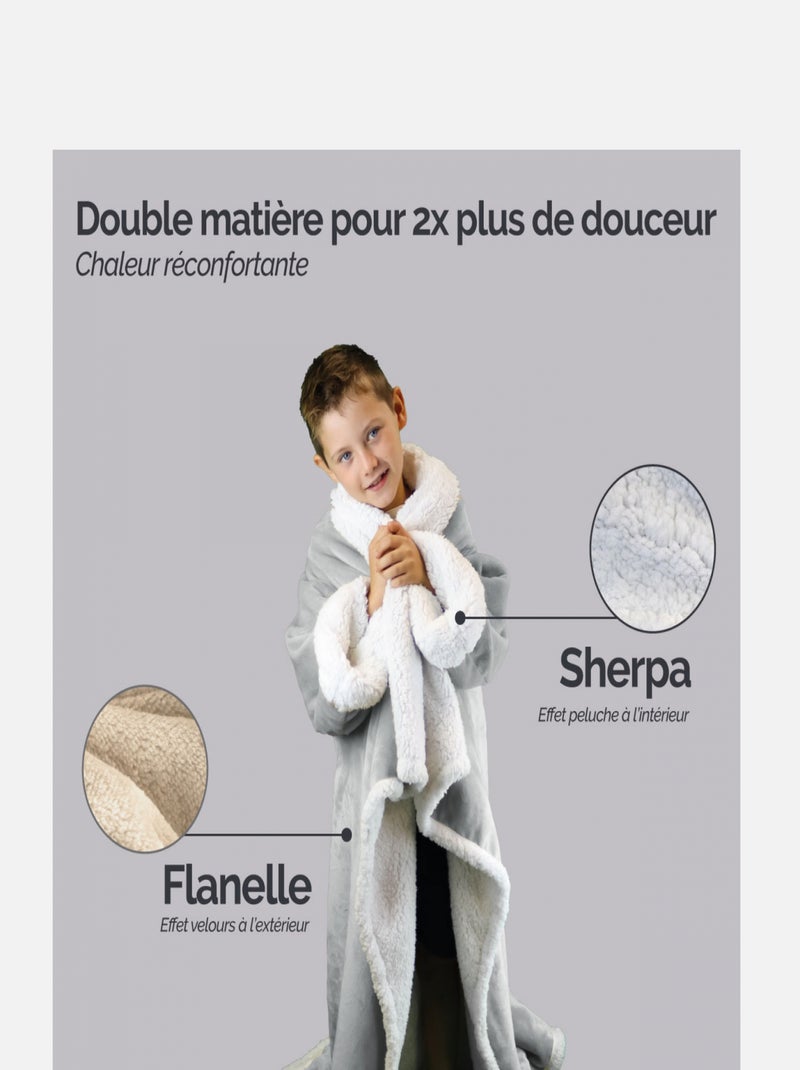 Couverture polaire, plaid intégral avec manches et poche - Sherpa et flanelle - Vivezen Gris - Kiabi