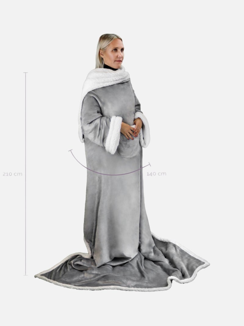 Couverture polaire, plaid intégral avec manches et poche - Sherpa et flanelle - Vivezen Gris - Kiabi