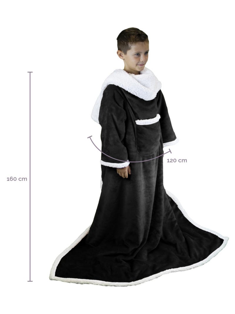 Couverture polaire, plaid intégral avec manches et poche - Sherpa et flanelle - Vivezen Noir - Kiabi