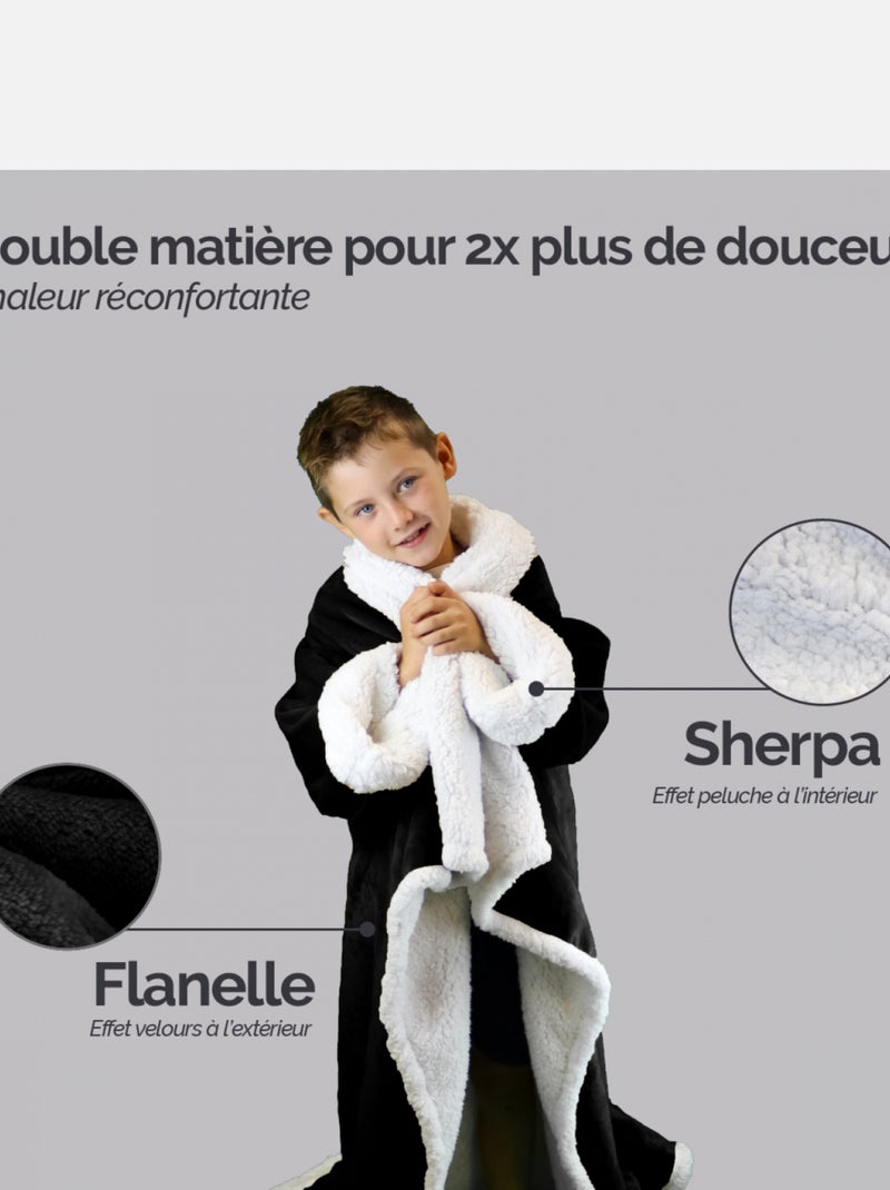 Couverture polaire, plaid intégral avec manches et poche - Sherpa et flanelle - Vivezen Noir - Kiabi