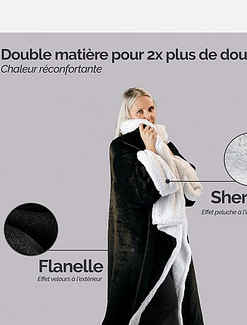 Couverture polaire, plaid intégral avec manches et poche - Sherpa et flanelle - Vivezen