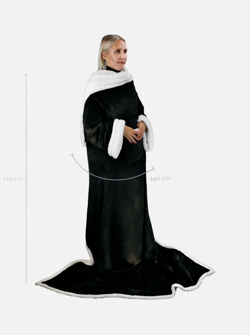 Couverture polaire, plaid intégral avec manches et poche - Sherpa et flanelle - Vivezen Noir - Kiabi