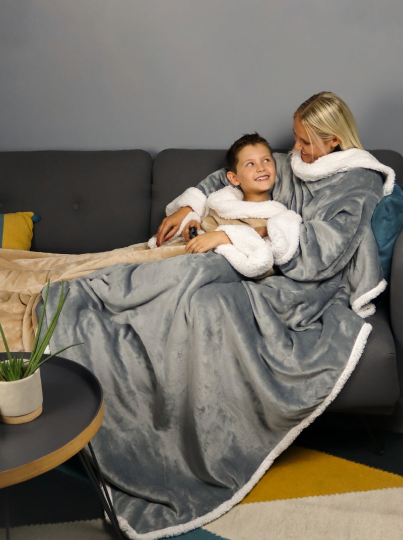 Couverture polaire, plaid intégral avec manches et poche - Sherpa et flanelle - Vivezen Violet prune - Kiabi