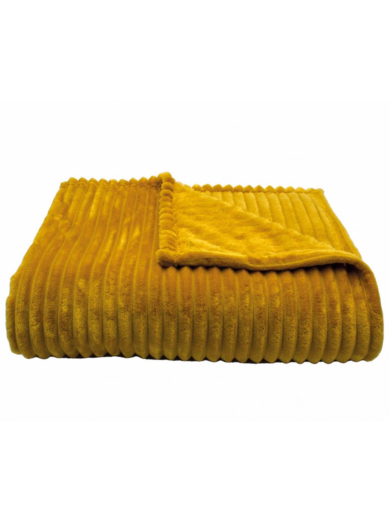 Couverture polyester microvelours DOLCE Jaune moutarde - Kiabi