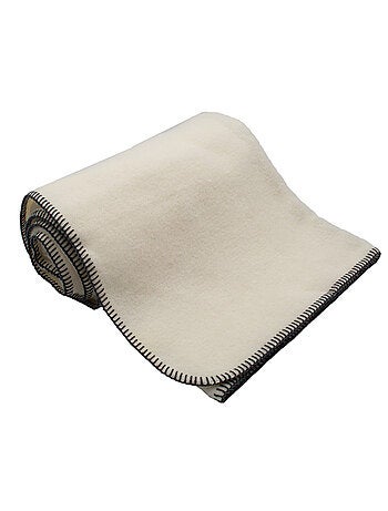 Couverture pure laine vierge naturelle finition point de cheval