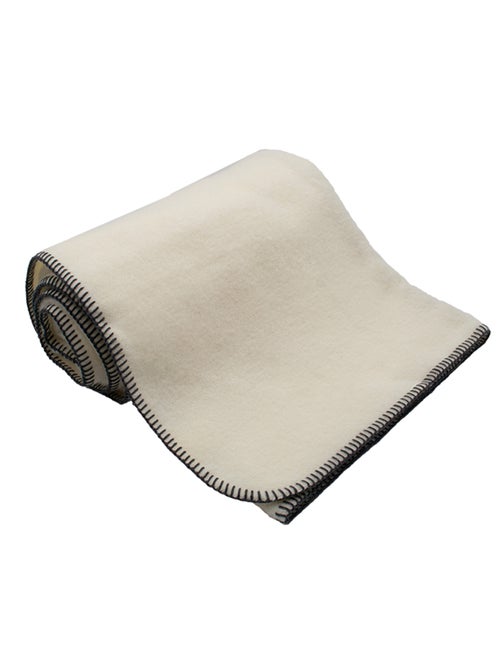 Couverture pure laine vierge naturelle finition point de cheval - Kiabi