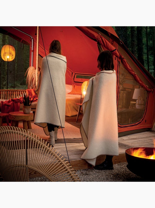 Couverture pure laine vierge naturelle finition point de cheval - Kiabi