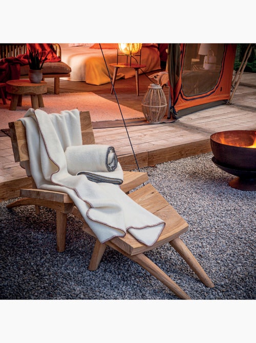 Couverture pure laine vierge naturelle finition point de cheval - Kiabi