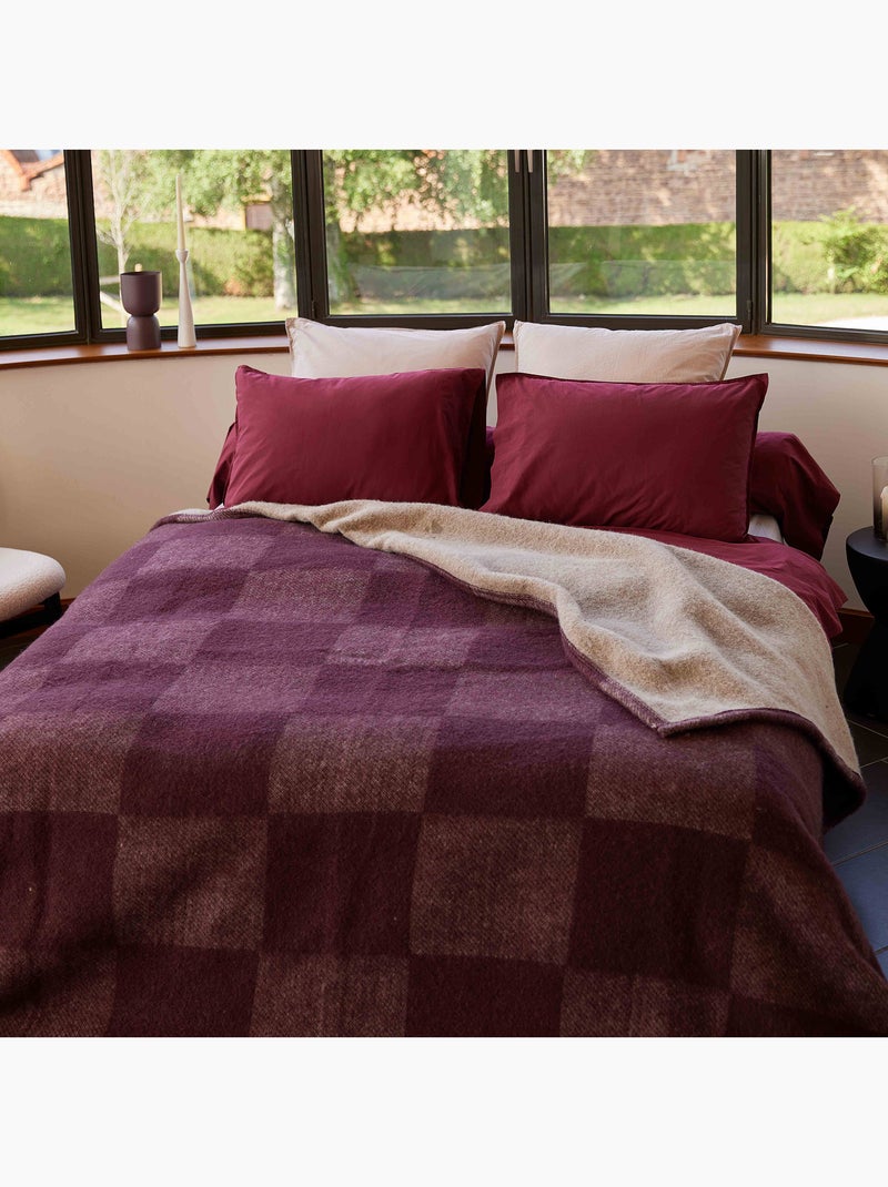 Couverture réversible laine VERSAILLES Violet aubergine - Kiabi