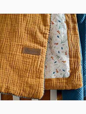 Couverture réversible pour bébé en double gaze de coton et jersey