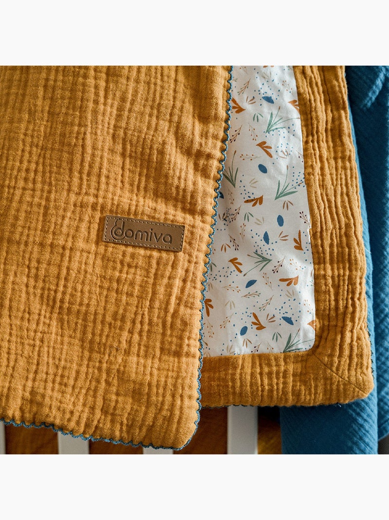 Couverture réversible pour bébé en double gaze de coton et jersey Marron - Kiabi