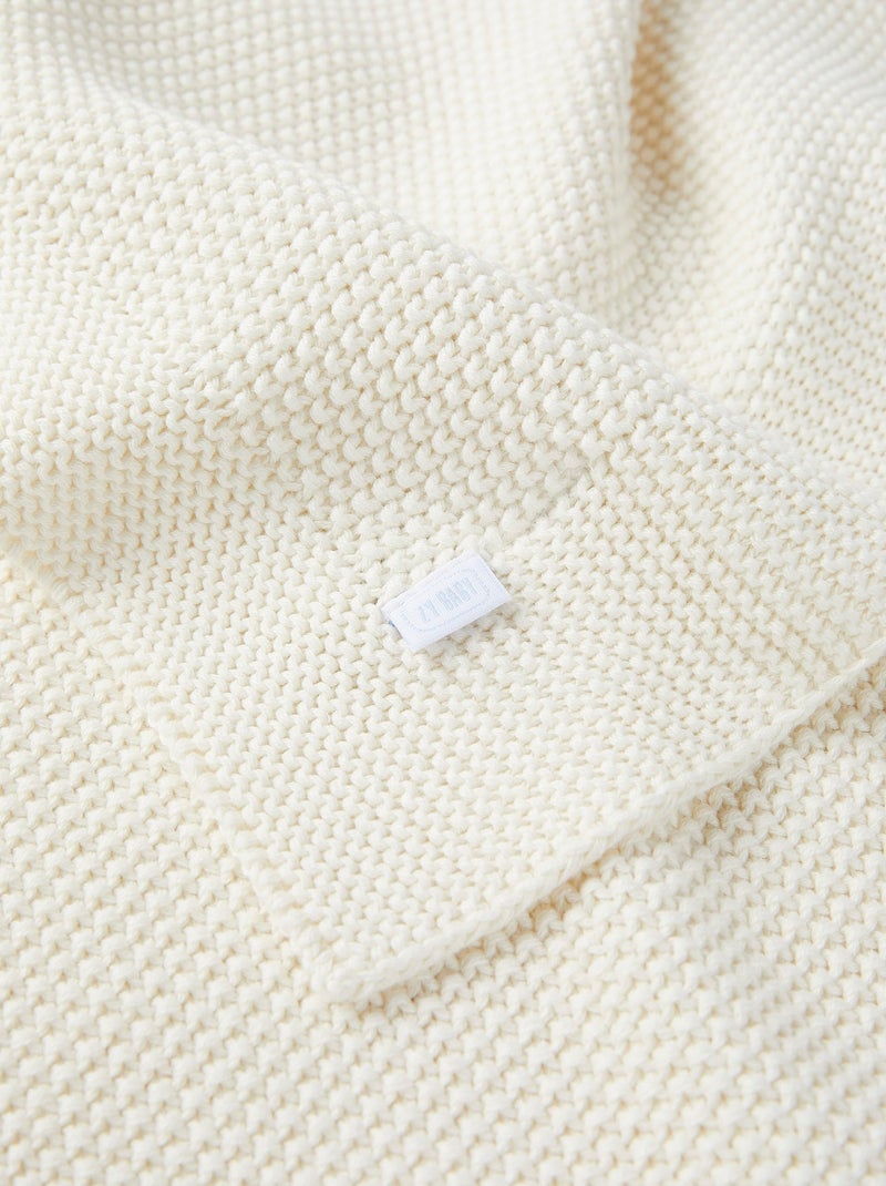 Couverture tricotée 100% coton Blanc - Kiabi