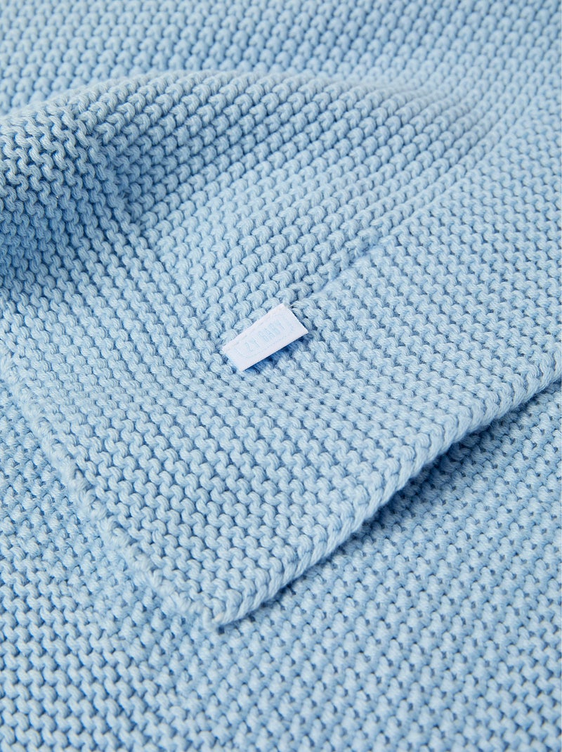 Couverture tricotée 100% coton Bleu clair - Kiabi