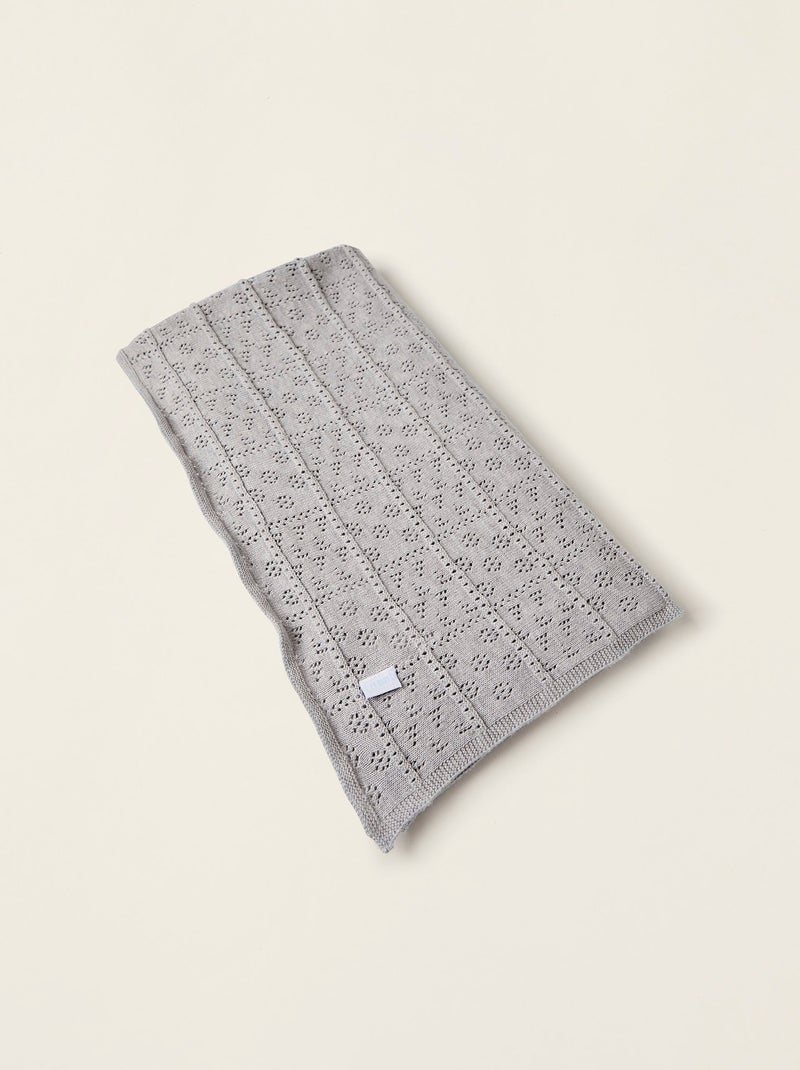 Couverture tricotée 100% coton Gris - Kiabi