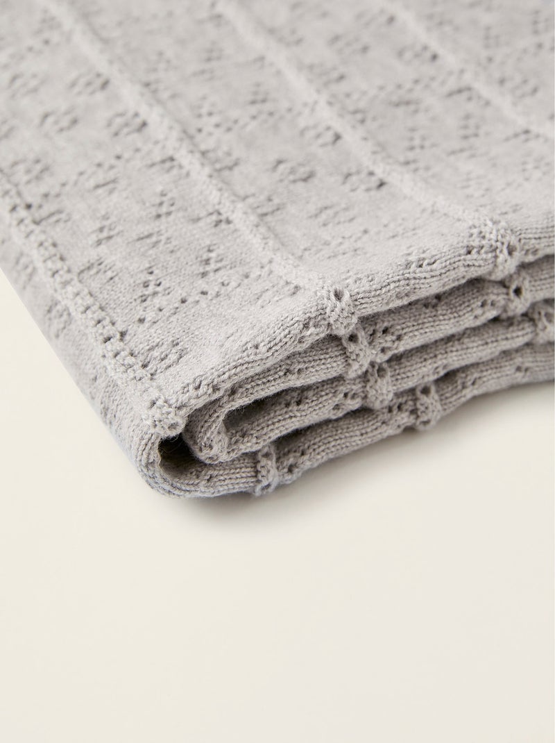 Couverture tricotée 100% coton Gris - Kiabi