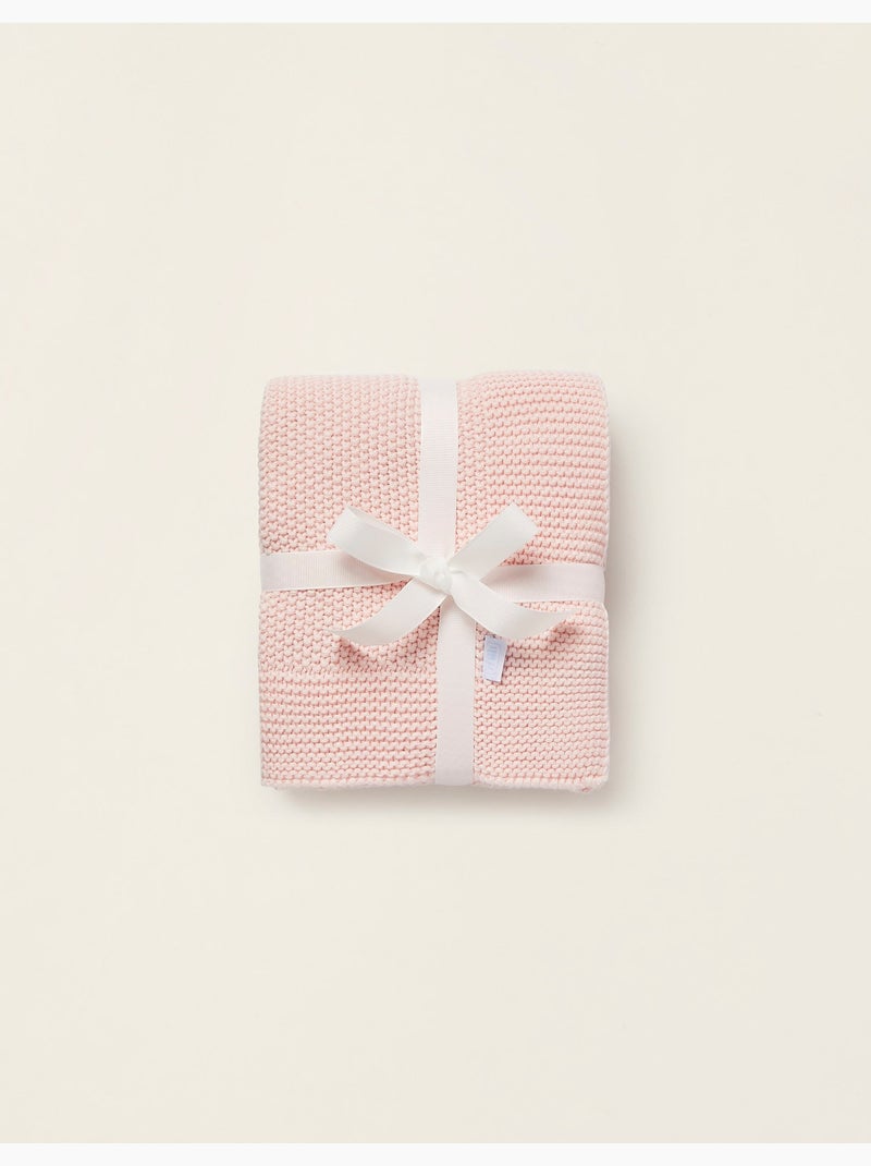 Couverture tricotée 100% coton Rose clair - Kiabi