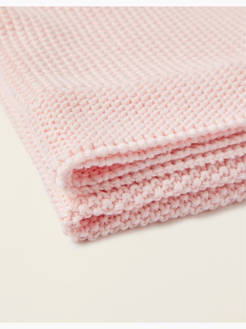 Couverture tricotée 100% coton Rose clair - Kiabi