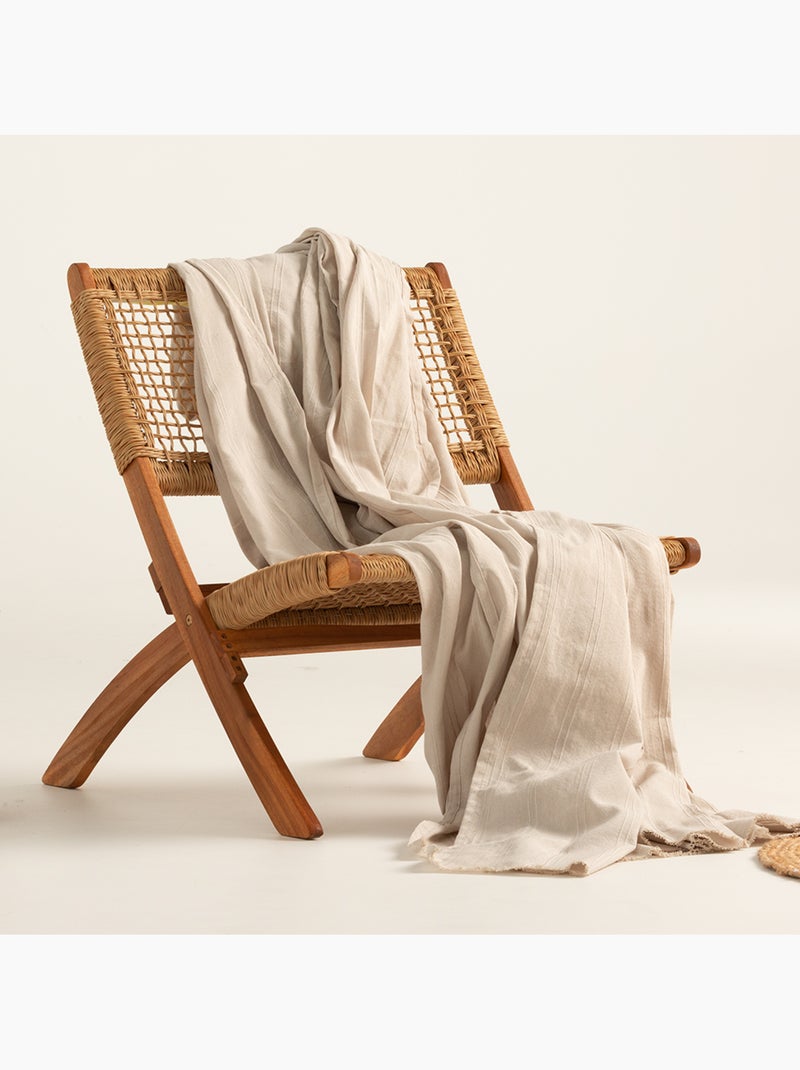 Couverture type Plaid, tissu texturé en fil teint, avec bordure finie - Gamusi Beige - Kiabi