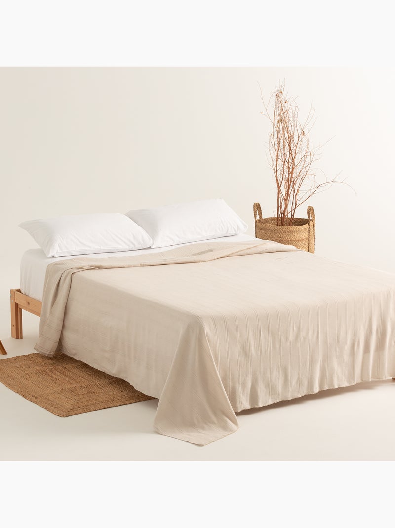 Couverture type Plaid, tissu texturé en fil teint, avec bordure finie - Gamusi Beige - Kiabi