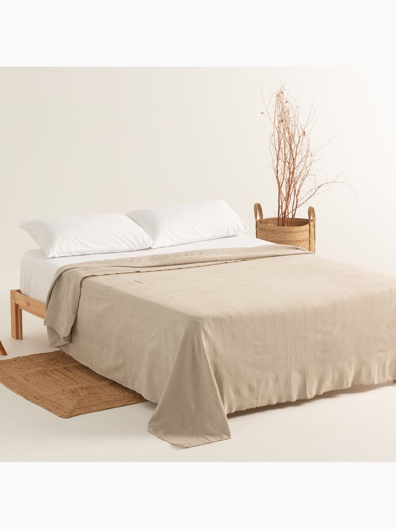 Couverture type Plaid, tissu texturé en fil teint, avec bordure finie - Gamusi Sable - Kiabi