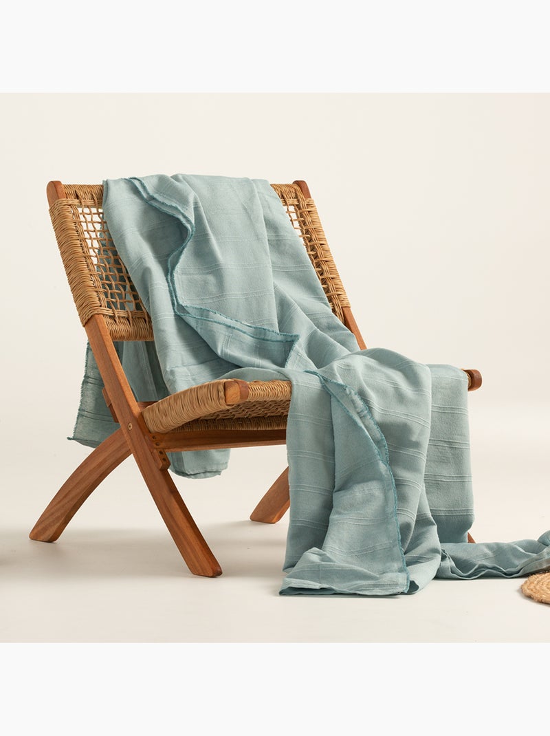 Couverture type Plaid, tissu texturé en fil teint, avec bordure finie - Gamusi Vert d'eau - Kiabi
