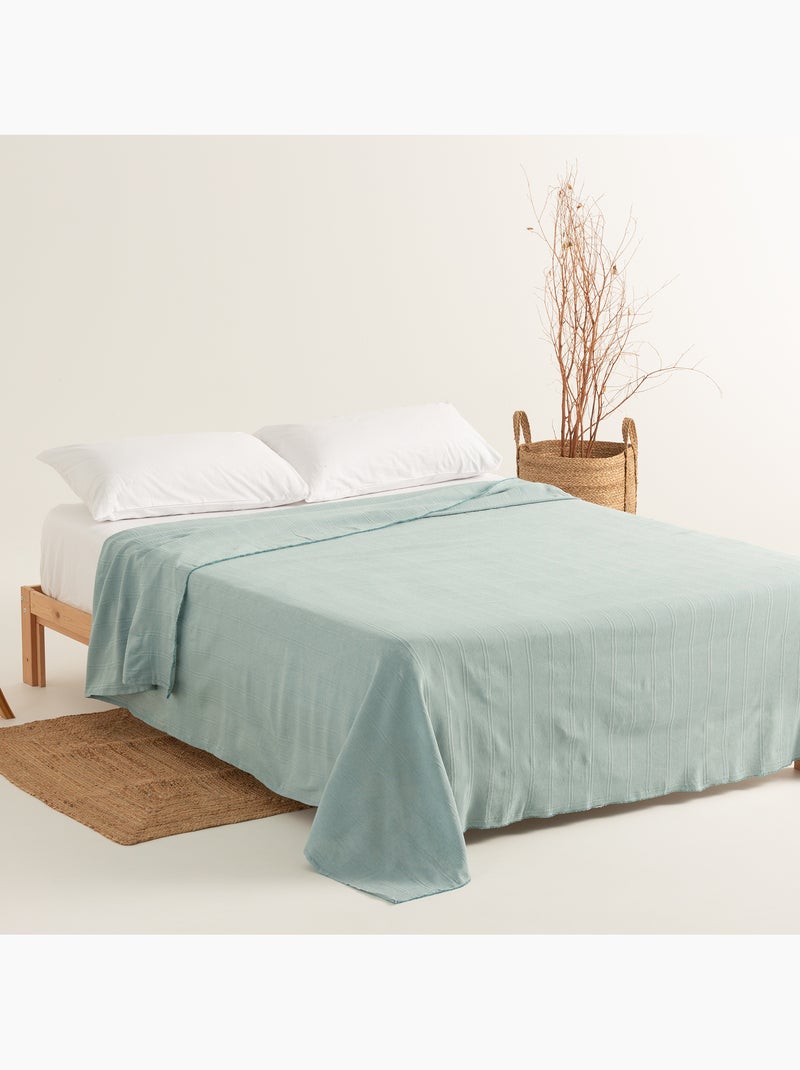 Couverture type Plaid, tissu texturé en fil teint, avec bordure finie - Gamusi Vert d'eau - Kiabi